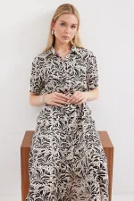 Robe courte en viscose à manches courtes 2213 - Noir