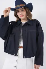 Women's Denim Bomber Jacket 0737 - Navy Blue