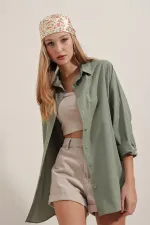 Women's Khaki Oversize Long Basic Shirt 3900