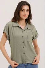 20187 Short Sleeve Oversize Knitted Shirt - Çağla