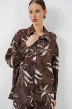 Kadın Uzun Jakalı Alt Üst İkili Takım 30089 - Kahverengi