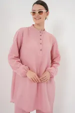 6678 Keten Tunik Pantolon İkili Takım - Pembe