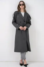 5941 Double-Breasted Long Trench Coat - Anthracite 5941 Double-Breasted Long Trench Coat - Anthracite