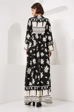 Robe hijab à motifs authentiques 2423 - Noir2