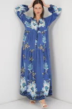 Robe longue hijab à motifs pour femme 2585 - Bleu foncé