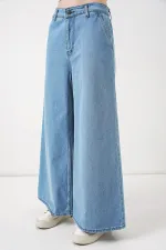 Women's Wide Leg High Waist Jeans 30080 - Light Blue Women's Wide Leg High Waist Jeans 30080 - Light Blue