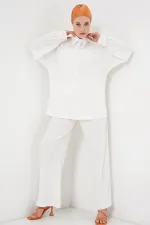 Kadın Örme Tesettür Alt Üst Takım 6711 - Beyaz