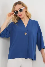 Kadın Kısa Kol Oversize Kimono 5969 - İndigo