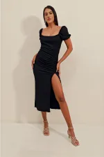 2396 Slit Summer Knitted Dress - Black