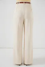 Kadın Yüksek Bel Palazzo Pantolon 30051 - Krem