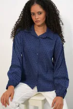 Kadın Oversize Desenli Gömlek 20379 - Lacivert Kadın Oversize Desenli Gömlek 20379 - Lacivert