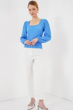 0442 Uzun Kollu Bluz - Saks