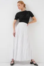 Jupe longue froissée pour femme 8042 - Blanche
