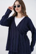 Kadın Örme Kimono Pantolon İkili Takım 30067 - Lacivert