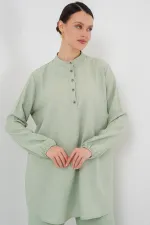 6678 Linen Tunic and Trousers Two-Piece Set - Light Green 6678 Linen Tunic and Trousers Two-Piece Set - Light Green