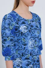 Robe midi à motif rose saxonne pour femme 2477