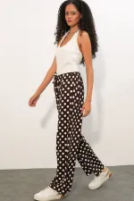 Women's Wide Leg Polka Dot Trousers 30116 - Brown