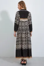 2423 Authentic Patterned Hijab Dress - Black4