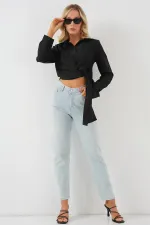 Chemise à manches longues nouée pour femme 20325 - Noire