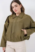 Women's Oversize Short Jacket 0732 - Khaki Women's Oversize Short Jacket 0732 - Khaki