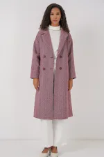 9113 Oversize Geniş Kesim Yünlü Uzun Kaşe Kaban - Bordo