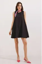 2444 Detailed Mini Linen Dress - Black
