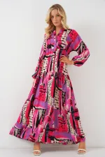 Robe hijab à motifs authentiques 2423 - Noir - Violet