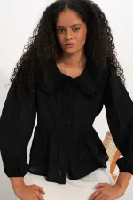 Women's Peter Pan Collar Shirt Blouse 993 - Black
