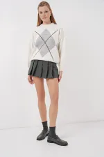 Pull oversize en maille à motif losanges - Gris clair 15895