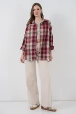 Kadın Ekose Desen Oversize Oduncu Gömlek 3854 Bordo