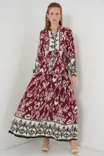 Robe longue hijab à motifs pour femme 2585 - Bordeaux