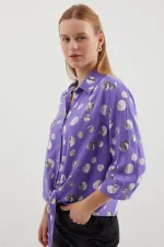 20243 Tied Front Patterned Shirt - Lilac