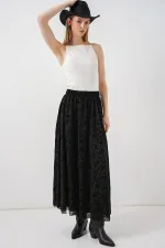 Kadın Desenli Astarlı Etek 8075 - Siyah