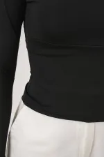 Kadın Kare Yaka Slim Fit Bluz 986 - Siyah