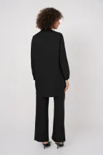 6678 Keten Tunik Pantolon İkili Takım - Siyah