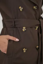 Women's Belted Short Trench Coat 5982 - Brown Women's Belted Short Trench Coat 5982 - Brown