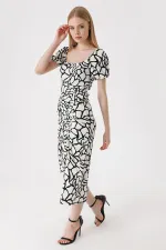 2396 Yırtmaçlı Yazlık Örme Elbise - D. Siyah