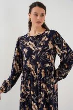 1947 Desenli Uzun Elbise - M. Lacivert