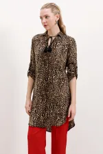 Tunique rayée à col noué 5613 - Marron clair