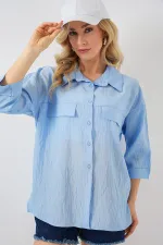 Women's Pocket Detailed Short Sleeve Shirt 20317 - Blue
