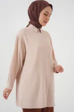 Kadın Uzun Gömlek Tunik 5945 - Krem