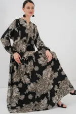 Robe hijab à motifs authentiques 2423 - Noir 7