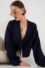 Önü Bağlamalı Keten Kimono 960 - Lacivert