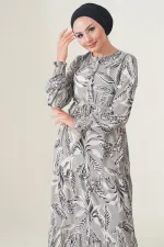 2145 Patterned Hijab Dress - Stone