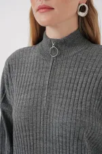 Robe longue en maille anthracite 15839