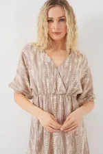 Women's Patterned Short Sleeve Dress 2569 - Beige