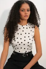 Women's Polka Dot Sleeveless Bodysuit 4347 - Dark White