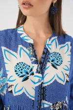 Robe longue hijab à motifs pour femme 2585 - Bleu foncé