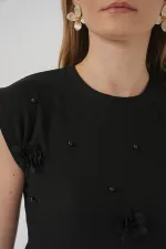 929 Short Sleeve Knitted Blouse - Black