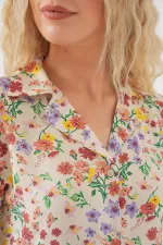 Women's Buttoned-Down Short Sleeve Floral Dress 2561 - Cream